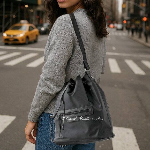 Longchamp Handbags - NEW LONGCHAMP Gray Eco Recycled Bucket Bag Drawstring Closure Adjustable Strap